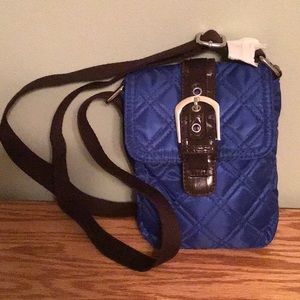 New Royal Blue with Brown Quilted Crossbody Bag